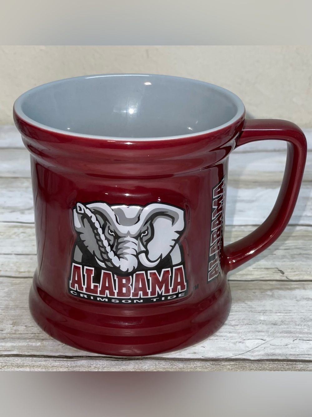 ALABAMA CRIMSON TIDE COFFEE MUG CUP RED WHITE AND GRAY FOOTBALL THE ENCOR GROUP